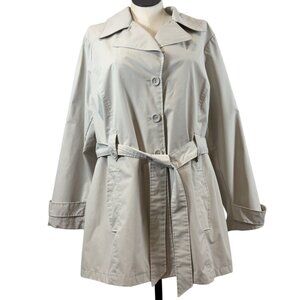 White Stag Womens Light Khaki Trench Coat Belted Long Sleeve Button Front Sz 2X